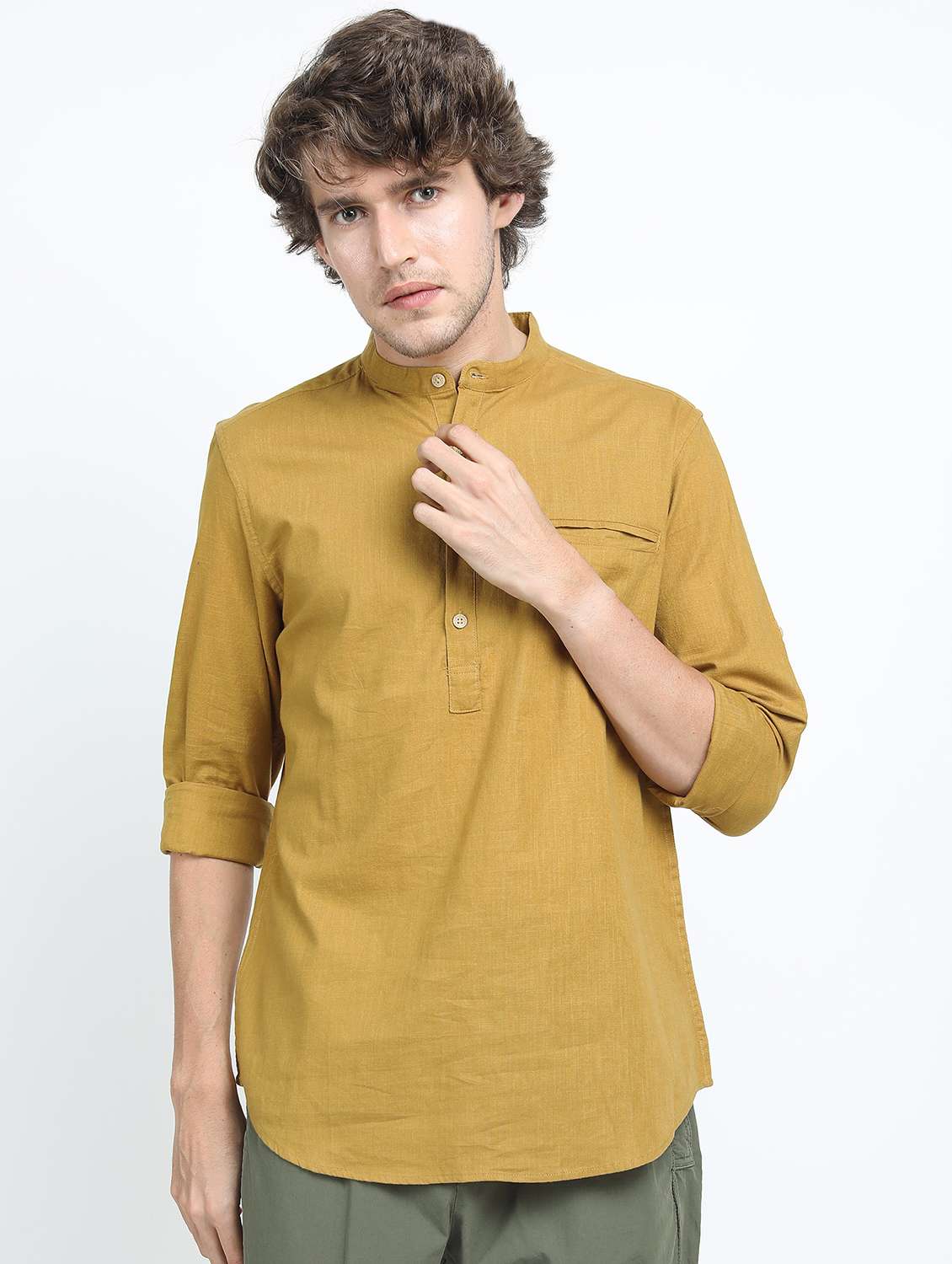 men mandarin neck solid short kurta