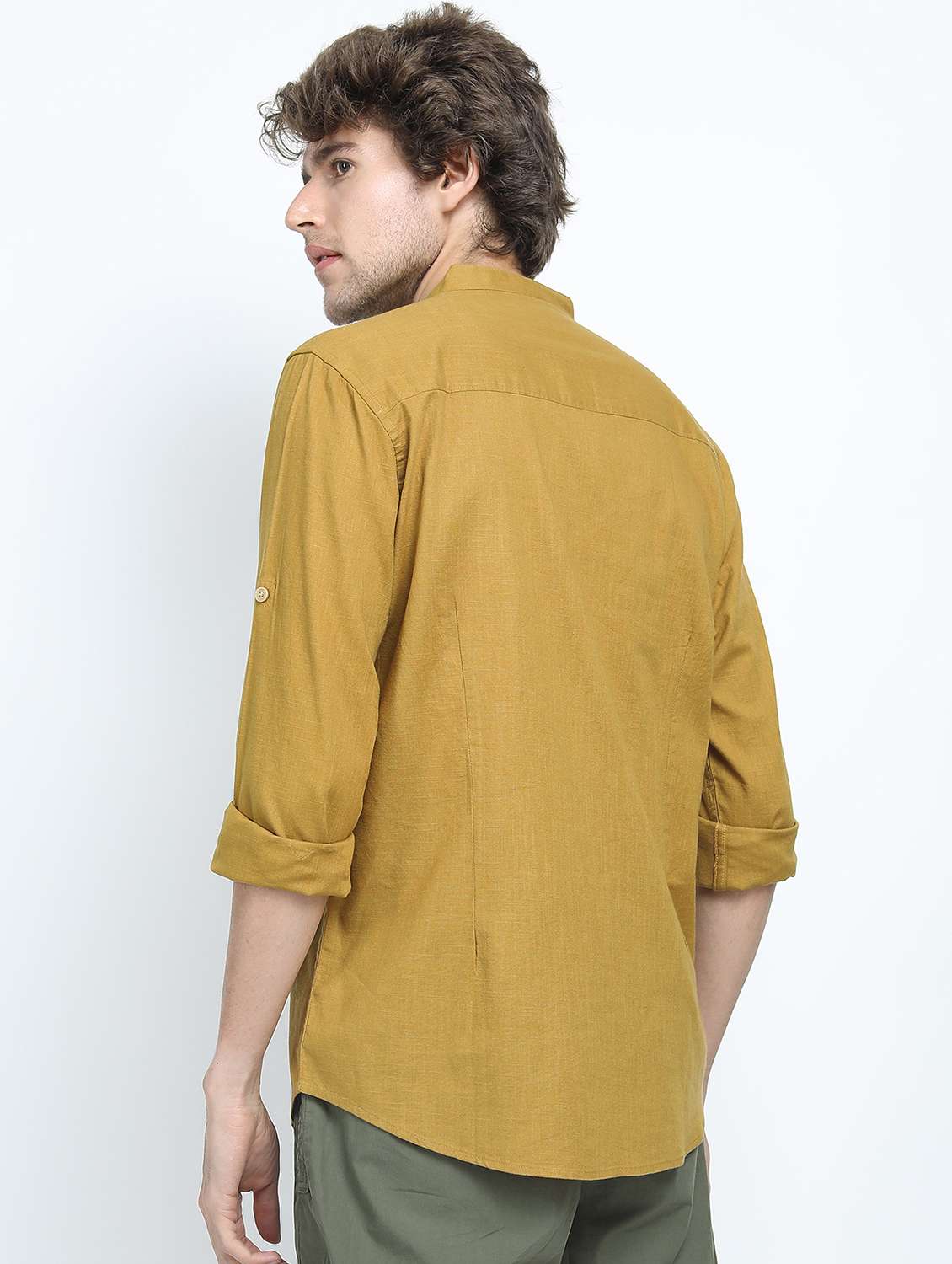 men mandarin neck solid short kurta - 21487482 -  Standard Image - 3