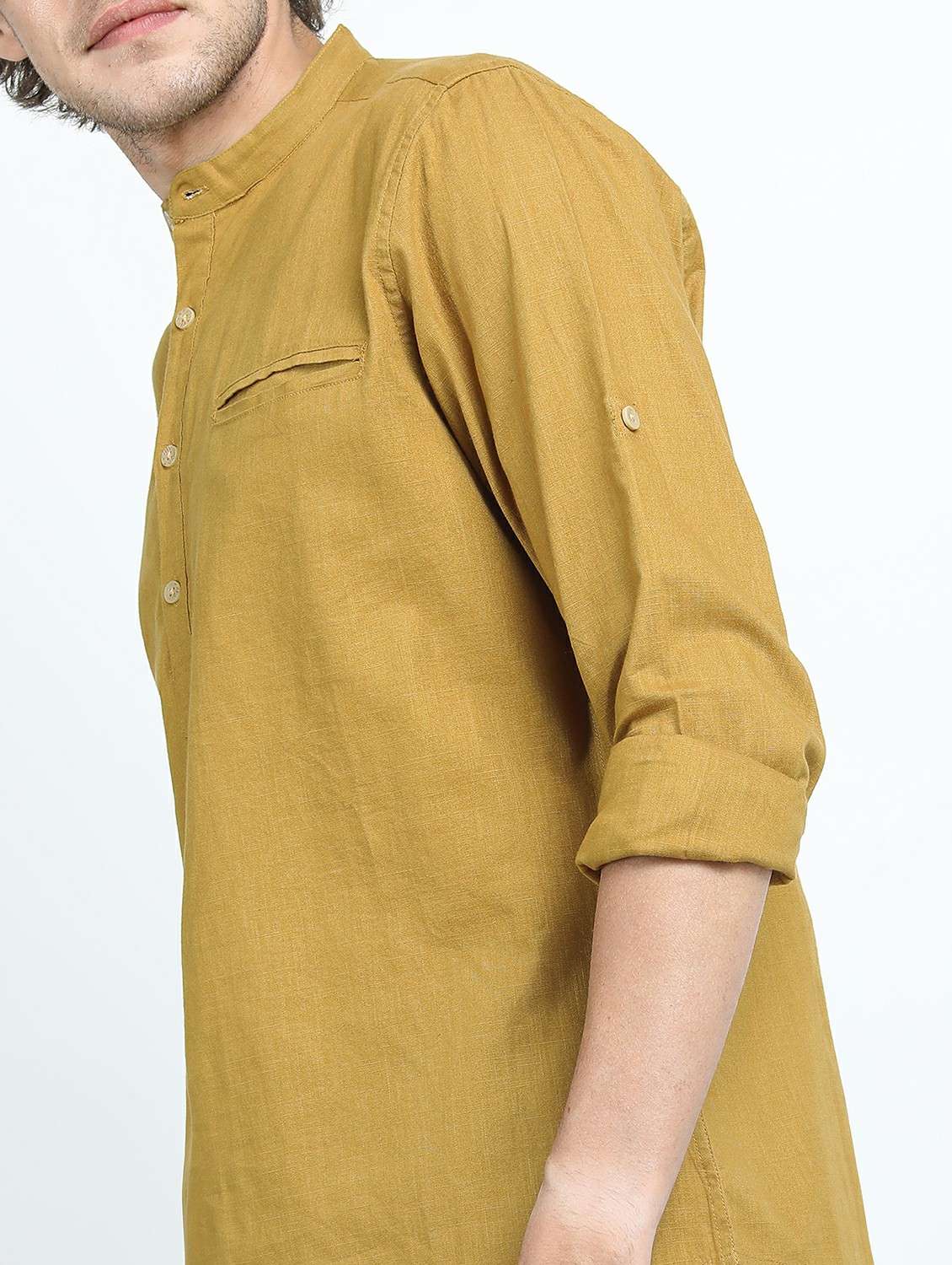 men mandarin neck solid short kurta - 21487482 -  Standard Image - 5