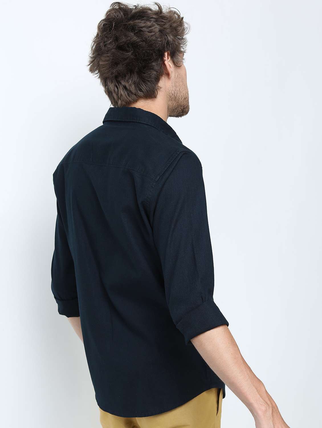 men long sleeved solid casual shirt - 21487486 -  Standard Image - 3