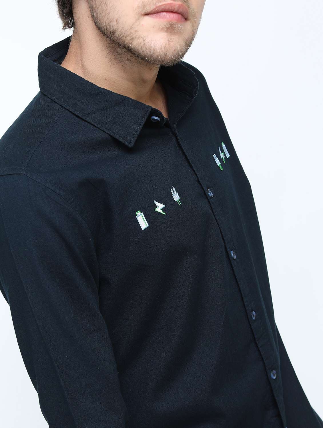 men long sleeved solid casual shirt - 21487486 -  Standard Image - 5