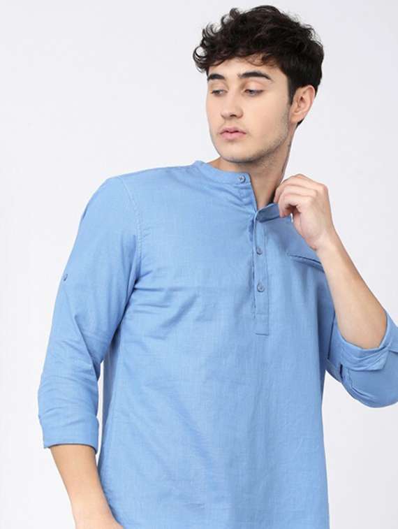 men mandarin neck solid short kurta - 21487489 -  Standard Image - 3