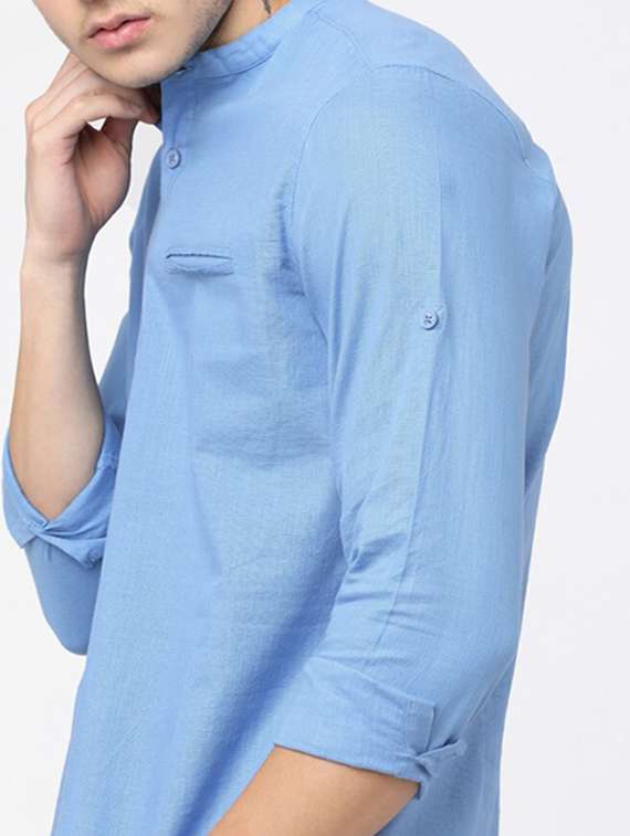men mandarin neck solid short kurta - 21487489 -  Standard Image - 5
