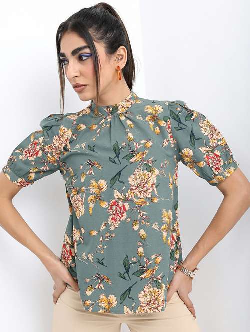 women green cotton blend regular top - 21487493 - Standard Image - 0