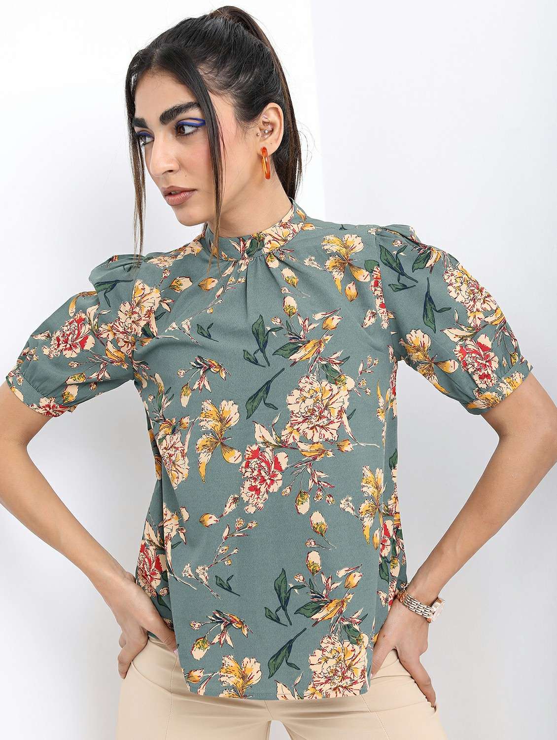 women green cotton blend regular top - 21487493 - Zoom Image - 0