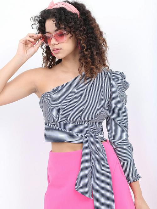 blue stripes crop top - 21487501 -  Standard Image - 0