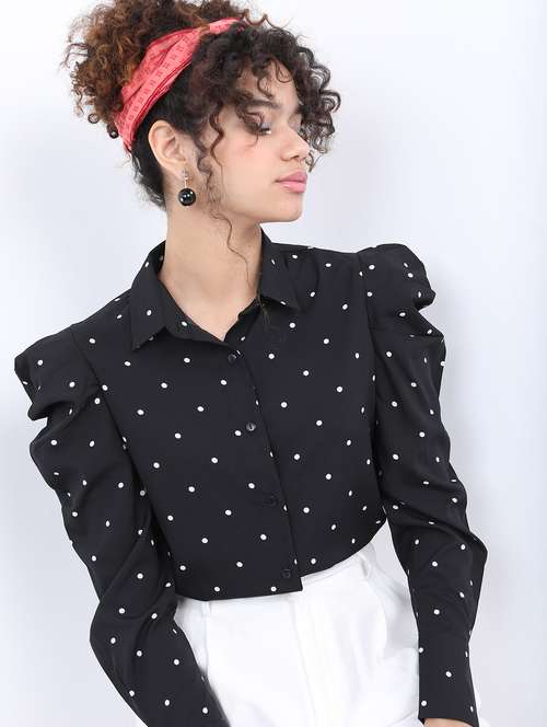 black polka dot printed crop top - 21487505 -  Standard Image - 0