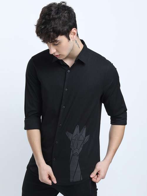 black cotton blend casual shirt - 21487507 -  Standard Image - 0