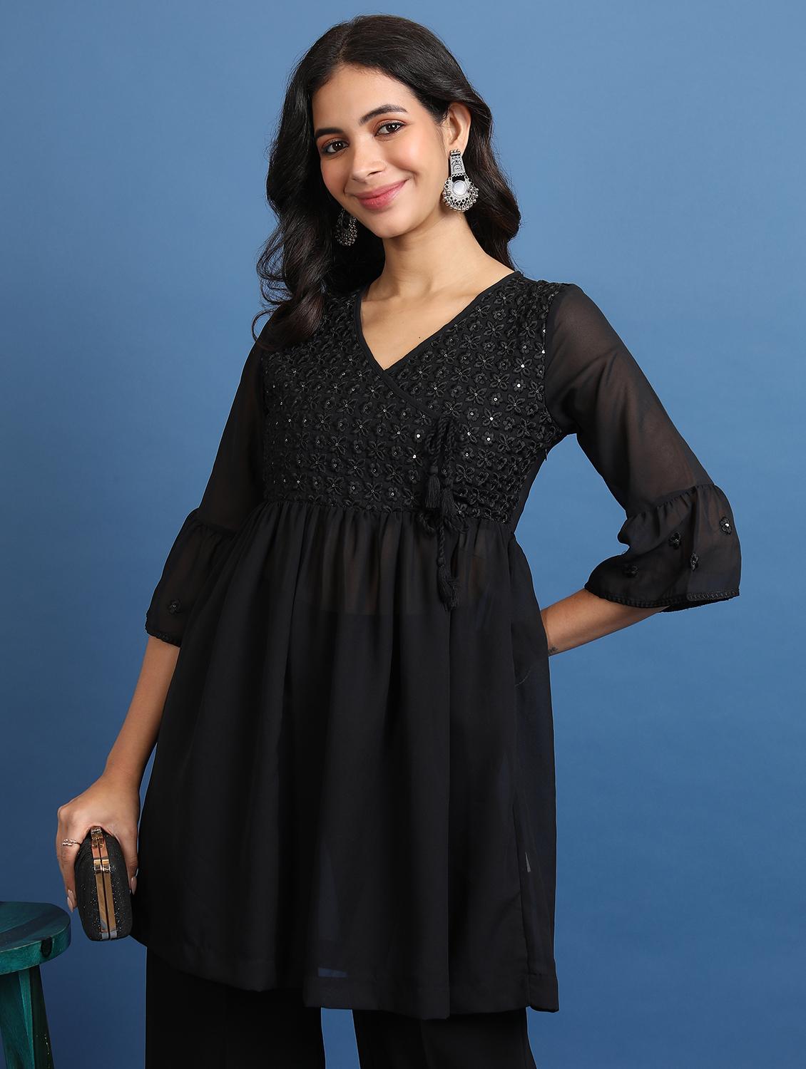 women black cotton blend a-line tunic - 21487515 - Zoom Image - 0