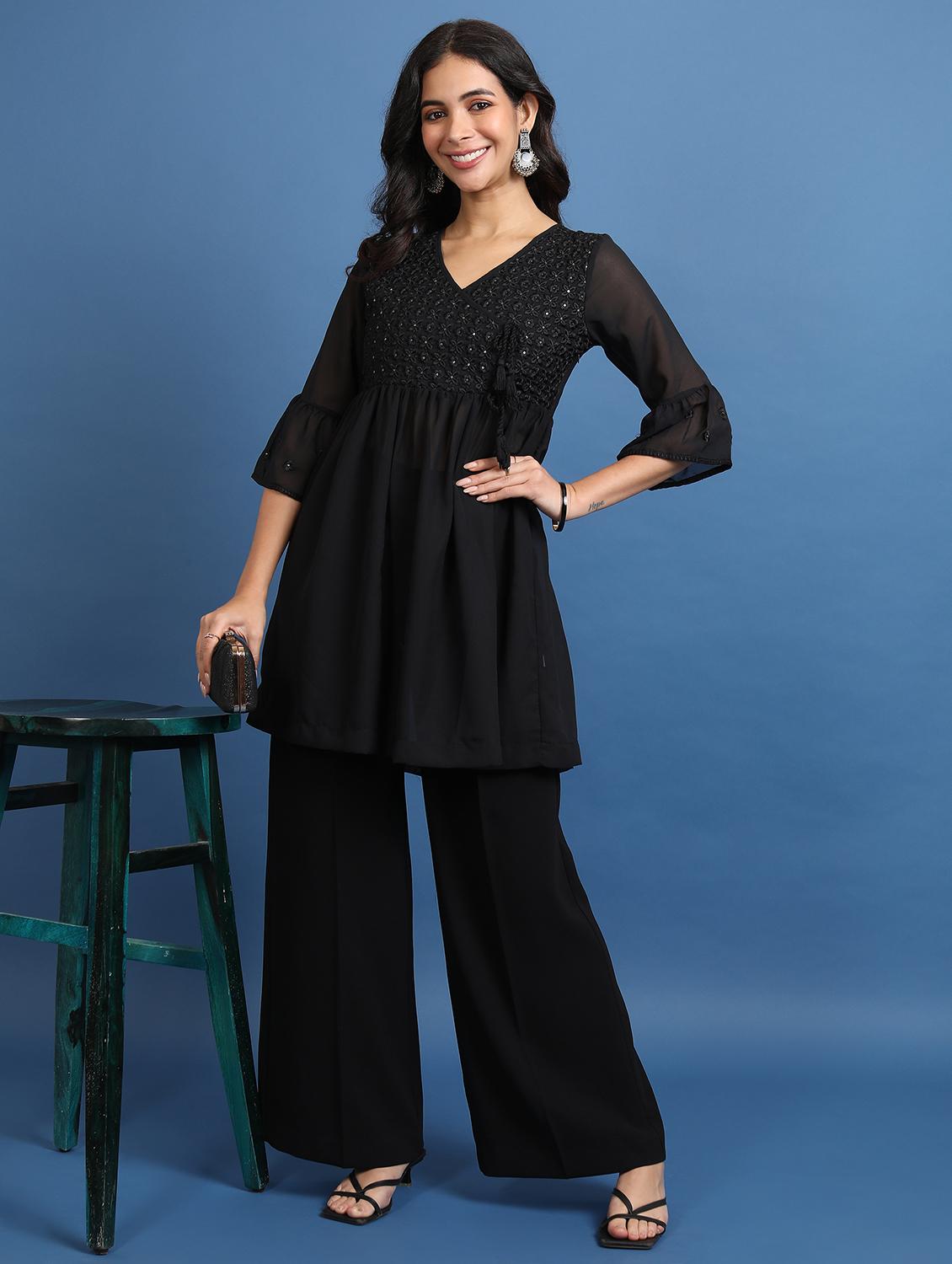 women black cotton blend a-line tunic - 21487515 - Standard Image - 3