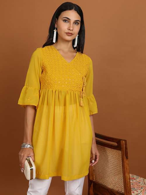 women yellow embroidered a-line tunic - 21487518 -  Standard Image - 0