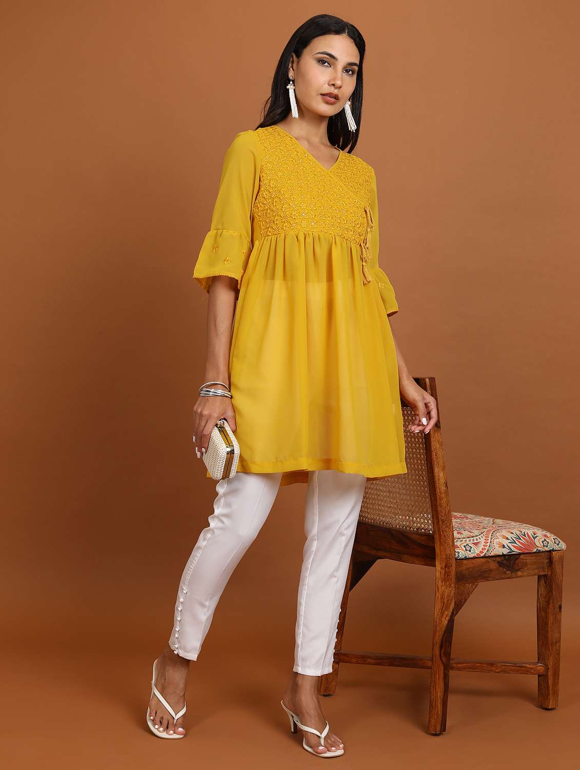 women yellow embroidered a-line tunic - 21487518 -  Standard Image - 3