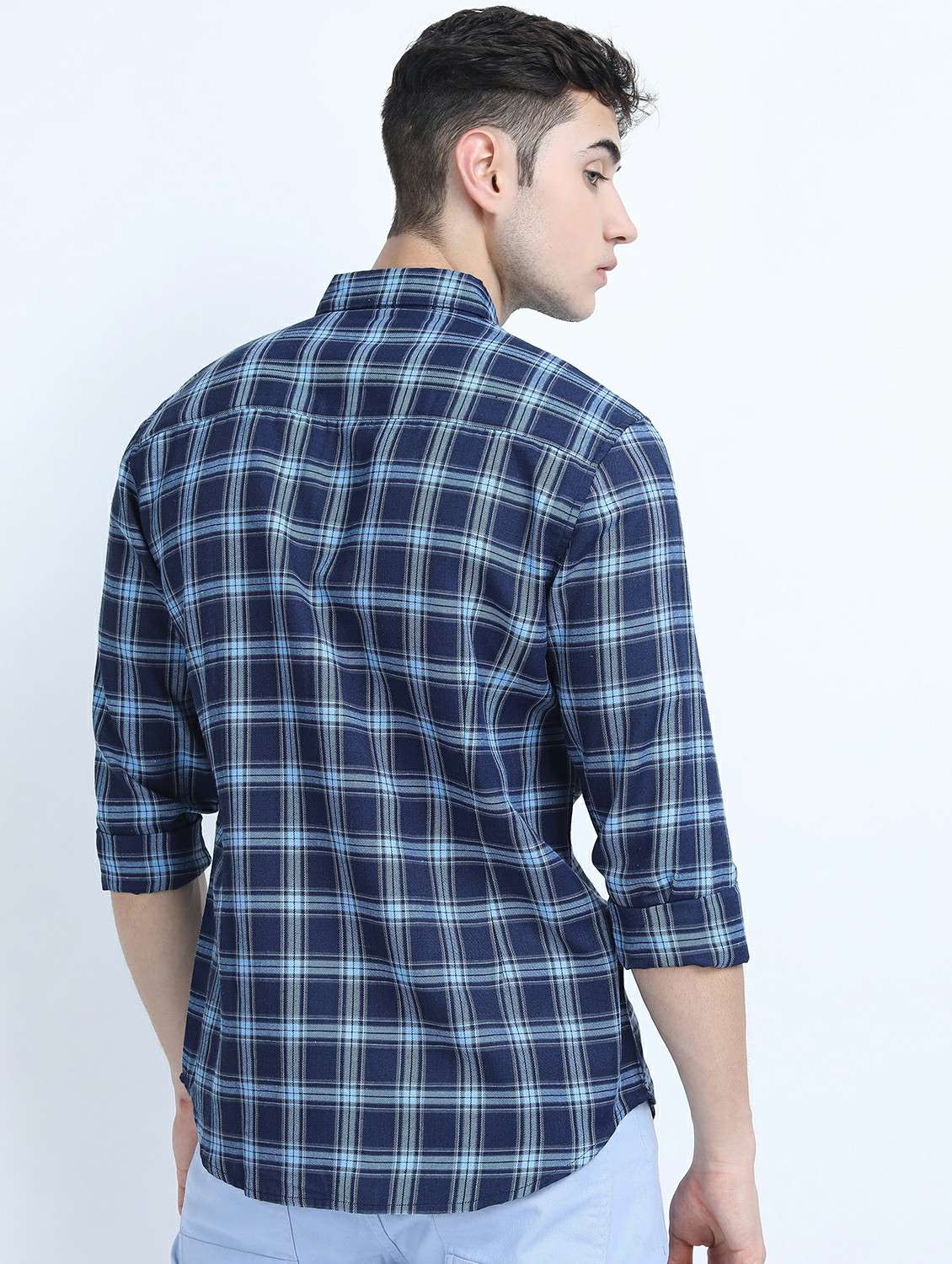 men long sleeved checkered casual shirt - 21487525 - Standard Image - 3