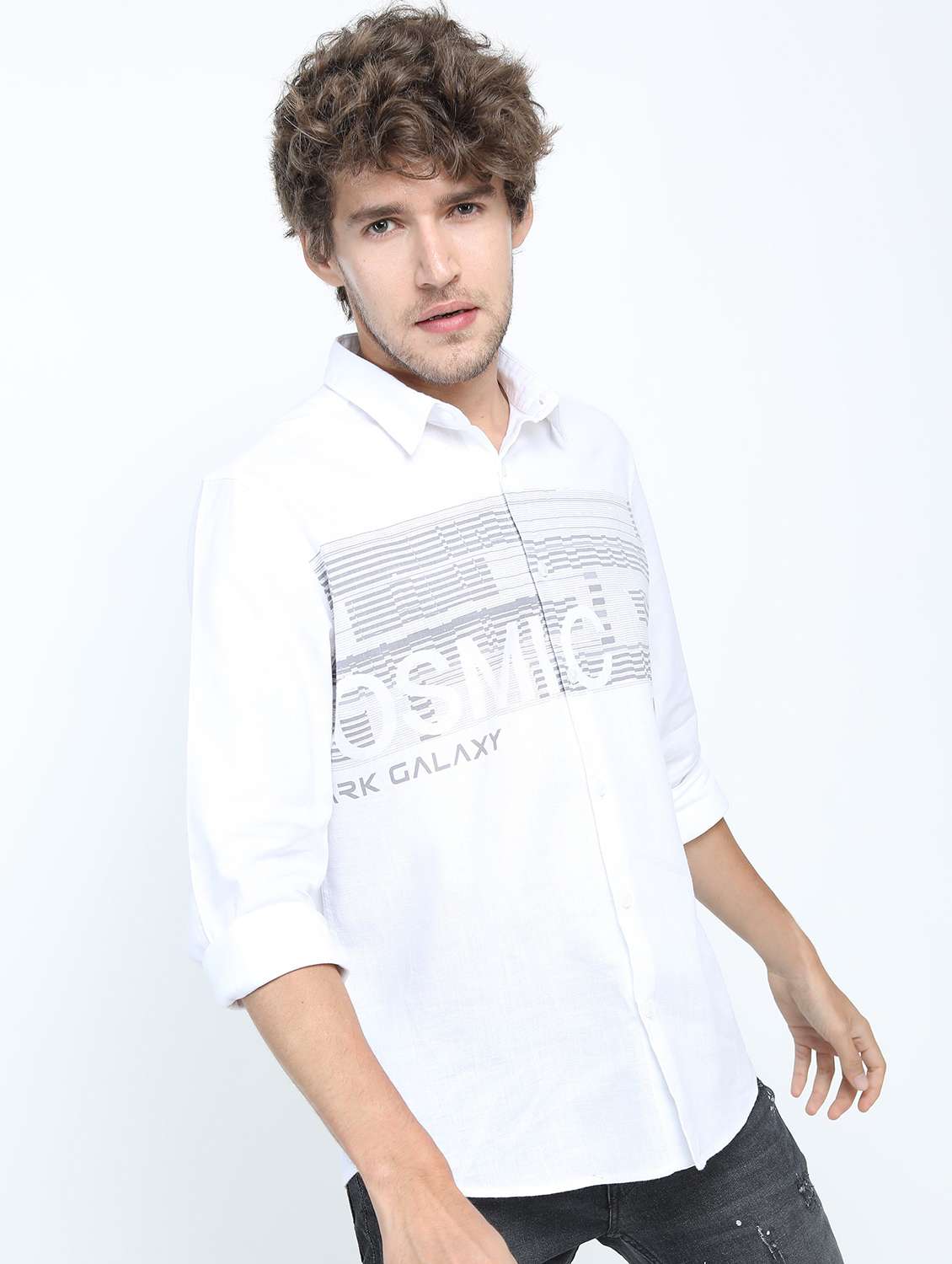 men collared printed casual shirt