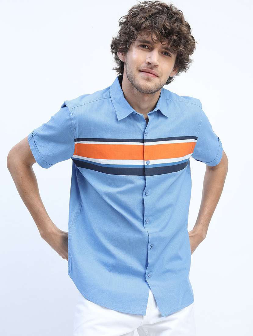 men collared color block casual shirt