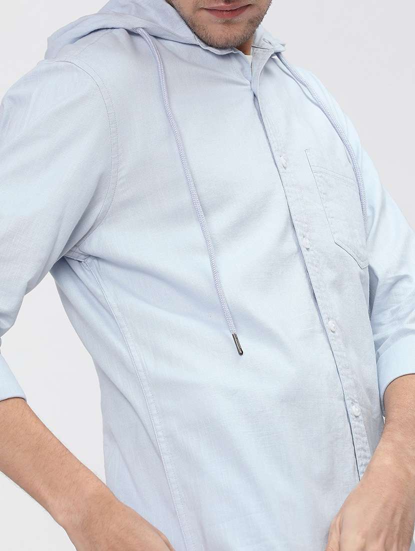 men hooded solid casual shirt - 21487573 -  Standard Image - 3