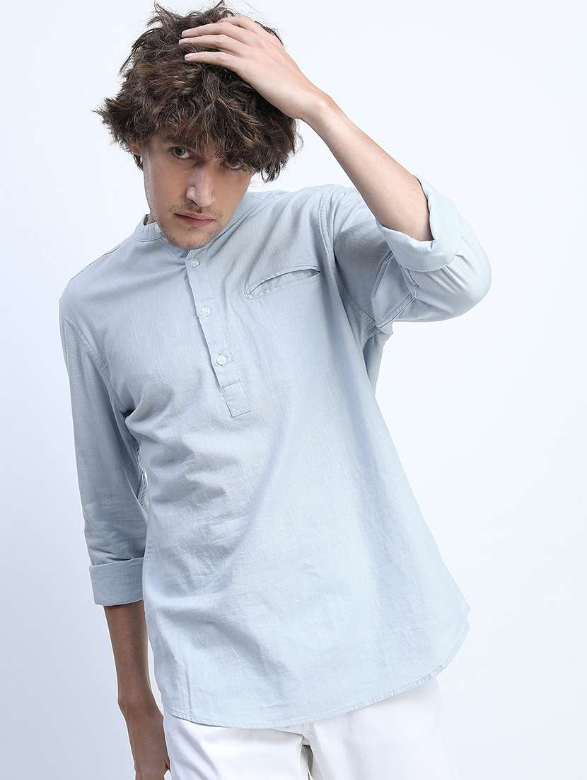men collared solid casual shirt