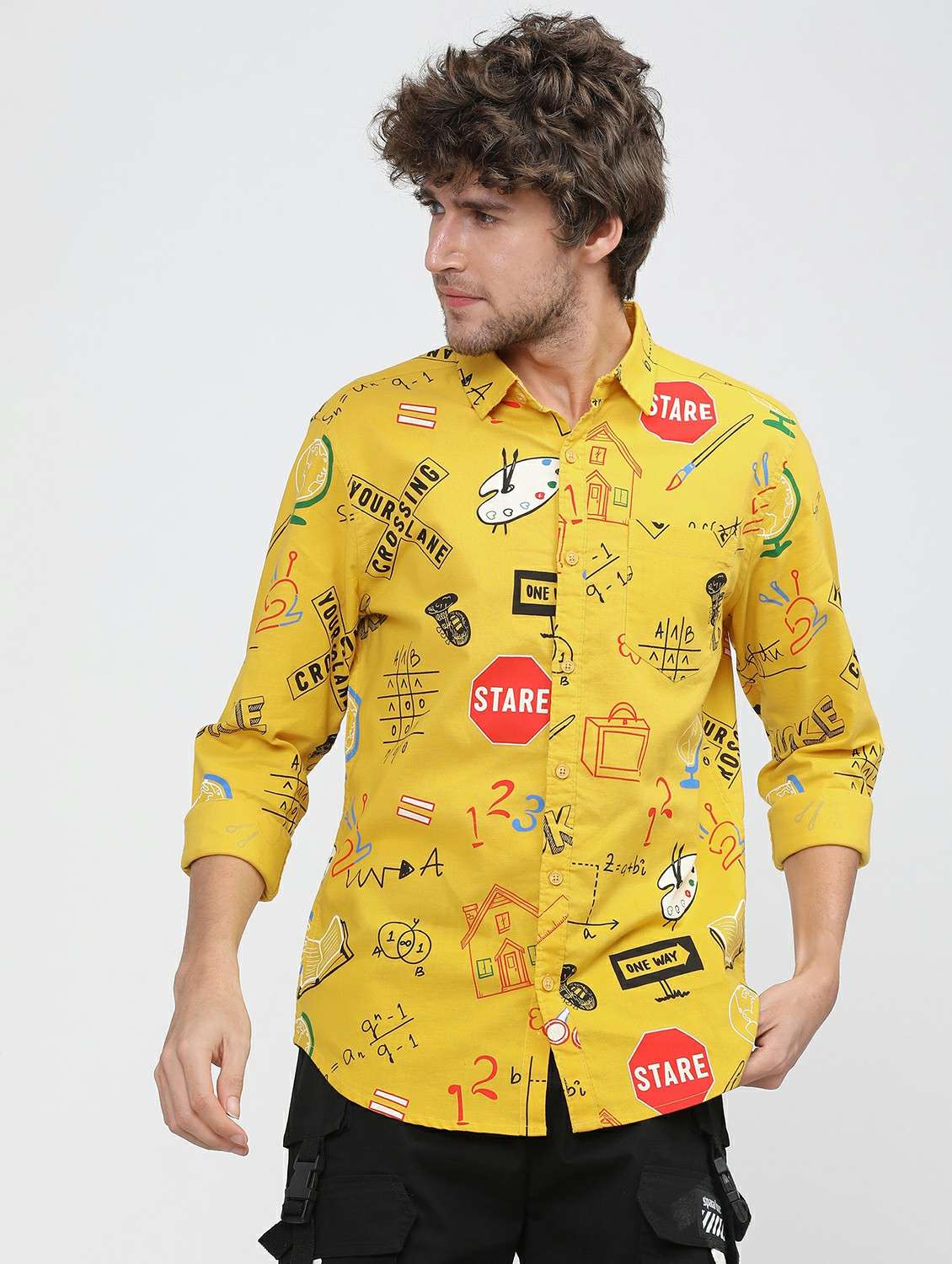 men collared printed casual shirt