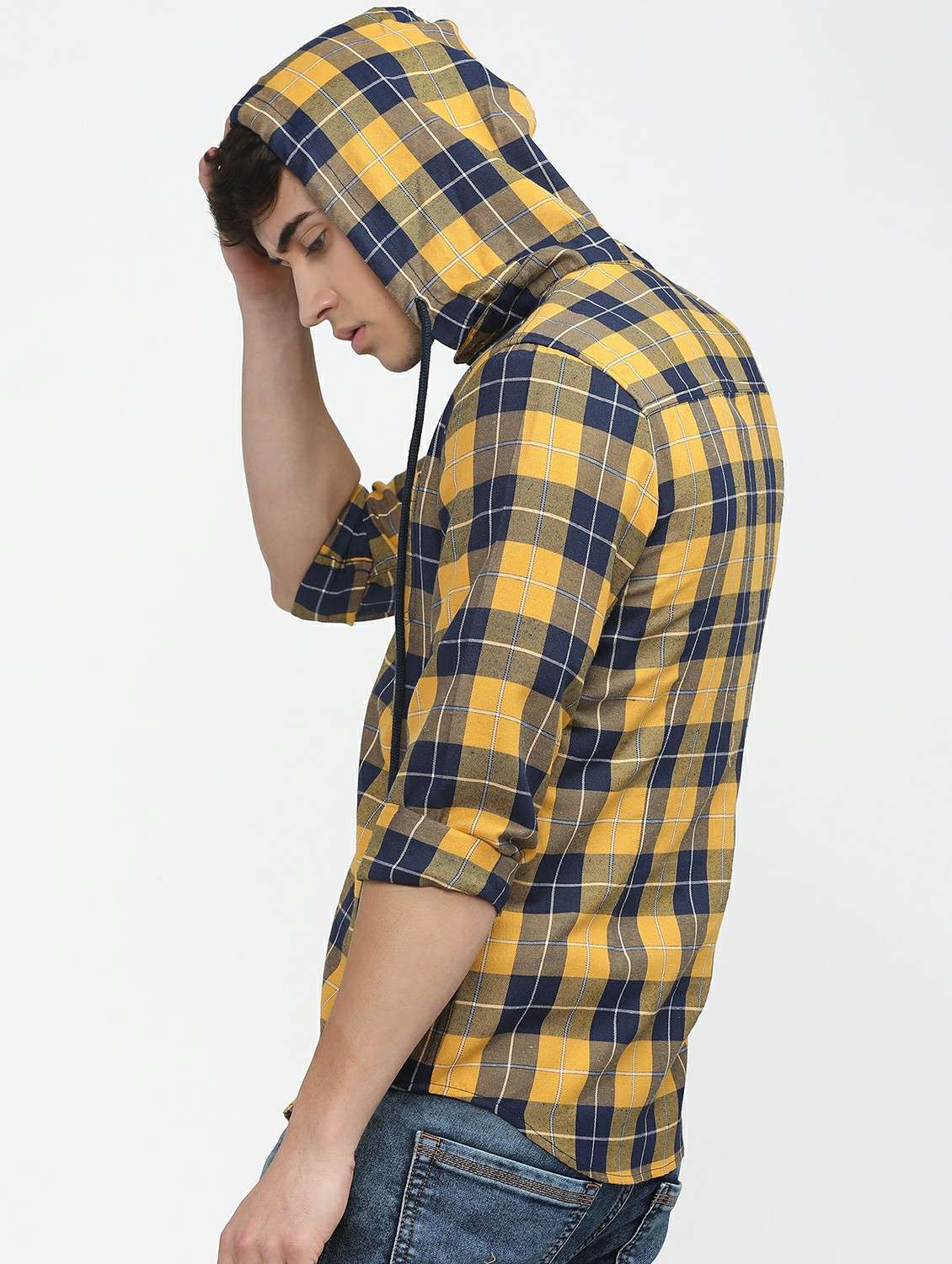 men hooded checks casual shirt - 21487586 -  Standard Image - 3