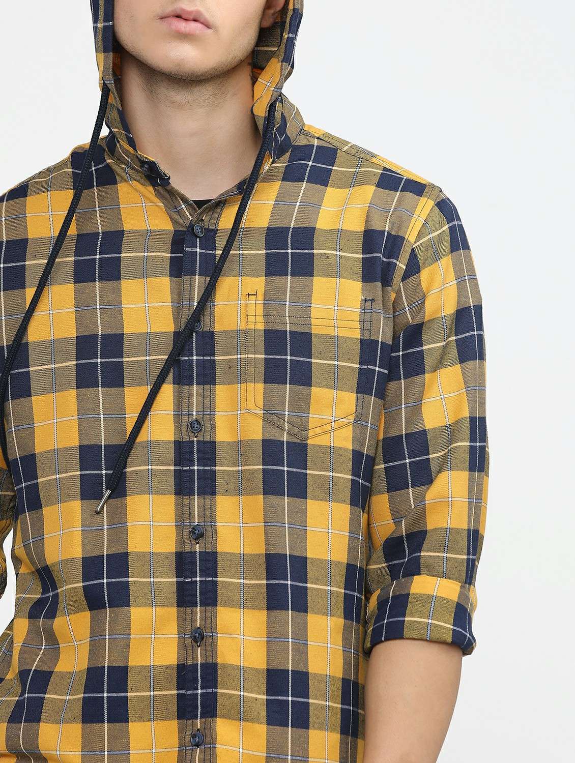 men hooded checks casual shirt - 21487586 -  Standard Image - 5