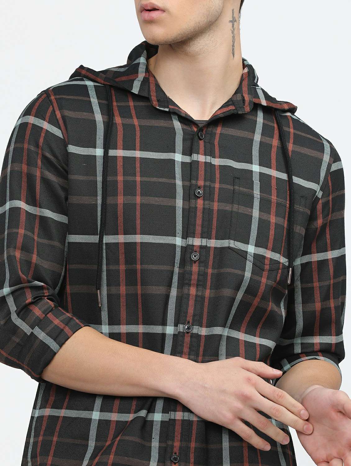 men hooded checks casual shirt - 21487588 -  Standard Image - 5