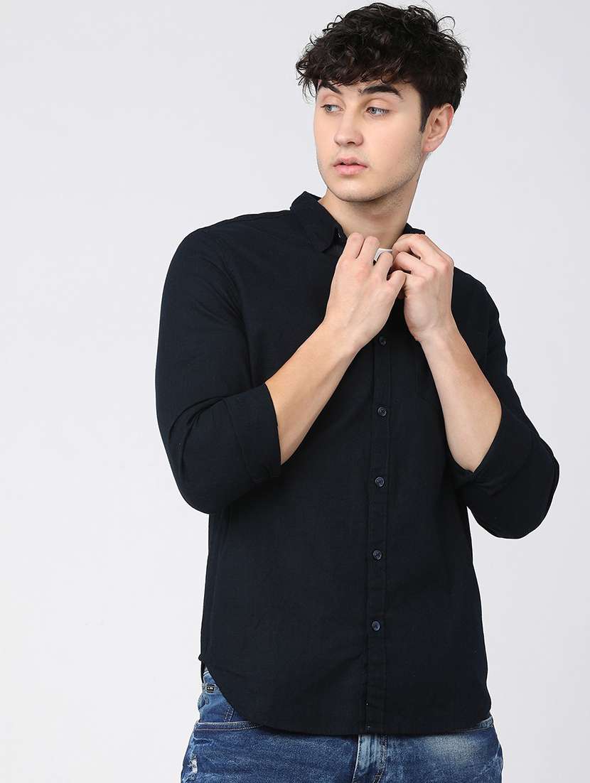 men collared solid casual shirt