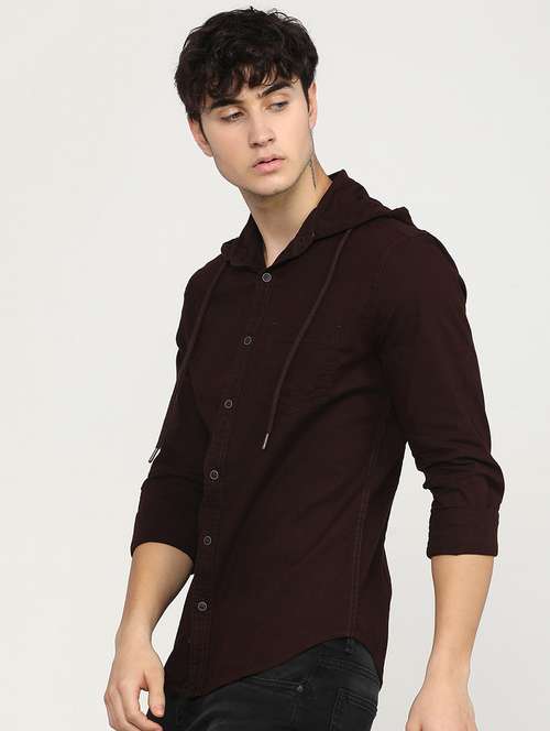 men hooded solid casual shirt - 21487638 -  Standard Image - 0