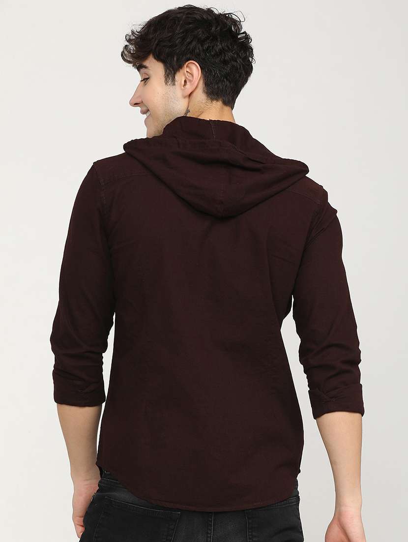 men hooded solid casual shirt - 21487638 -  Standard Image - 3
