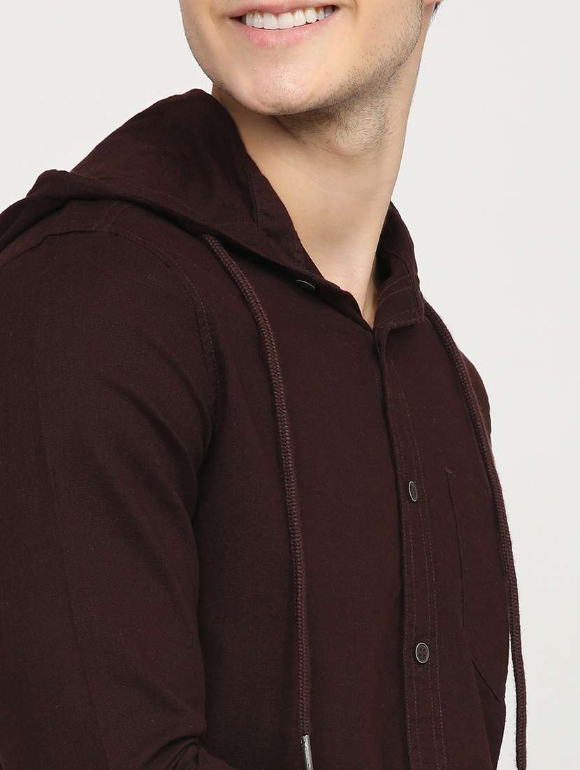 men hooded solid casual shirt - 21487638 -  Standard Image - 5