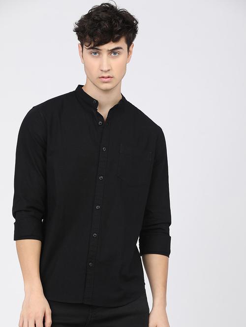 men mandrain neck long sleeves casual shirt - 21487665 - Standard Image - 0