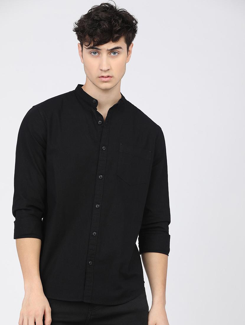 men mandrain neck long sleeves casual shirt - 21487665 - Zoom Image - 0