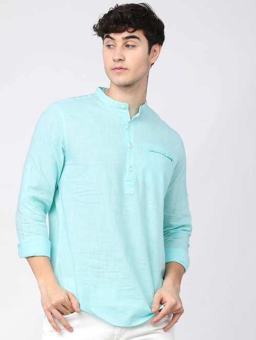 men solids mandarin neck short skurta - 21487682 - Standard Image - 0
