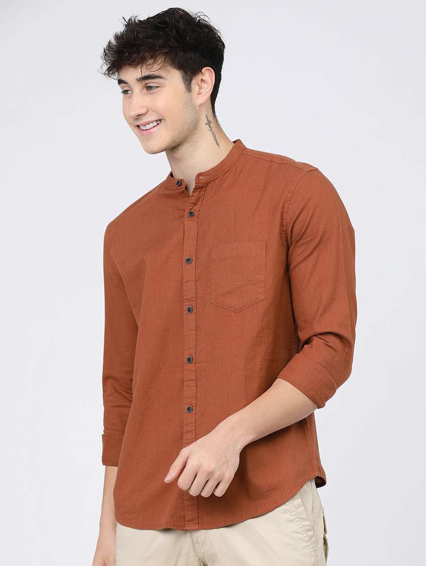 men mandrain collar long sleeves casual shirt