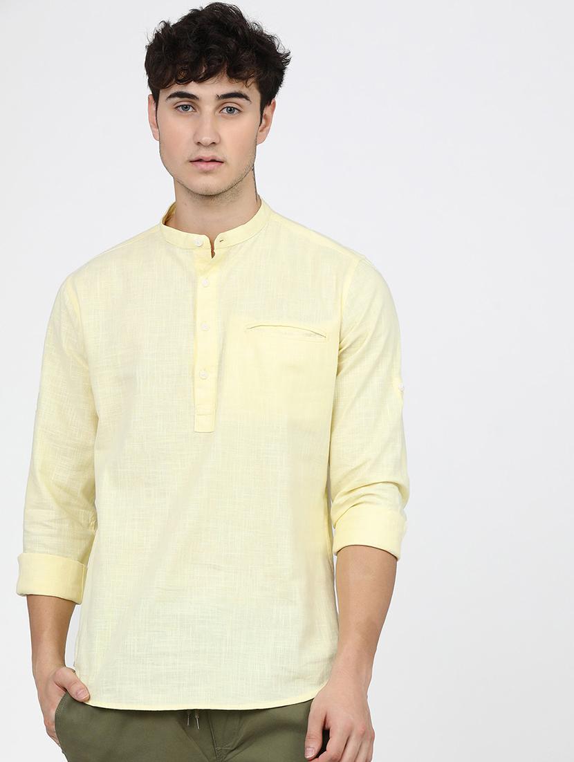 men mandrain collar long sleeves casual shirt - 21487705 -  Zoom Image - 0