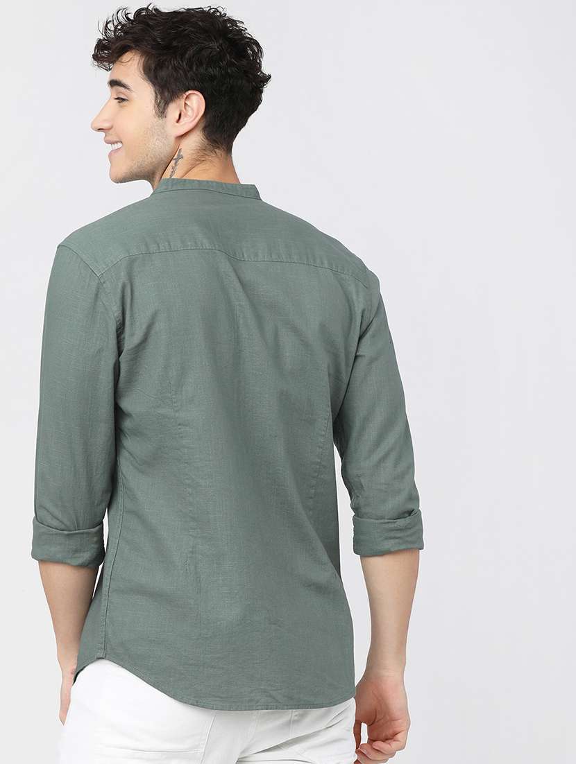 men mandrain collar long sleeves casual shirt - 21487713 -  Standard Image - 3