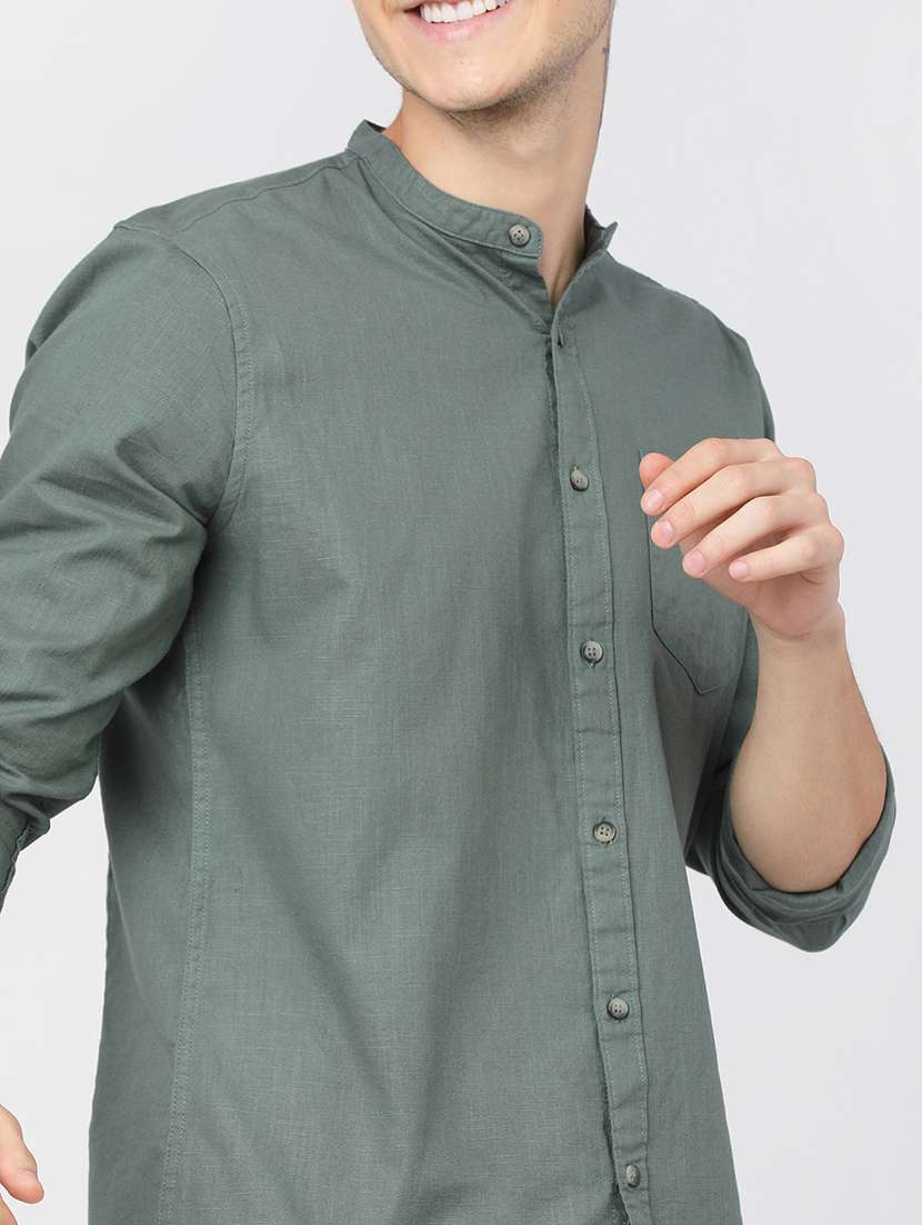 men mandrain collar long sleeves casual shirt - 21487713 -  Standard Image - 5