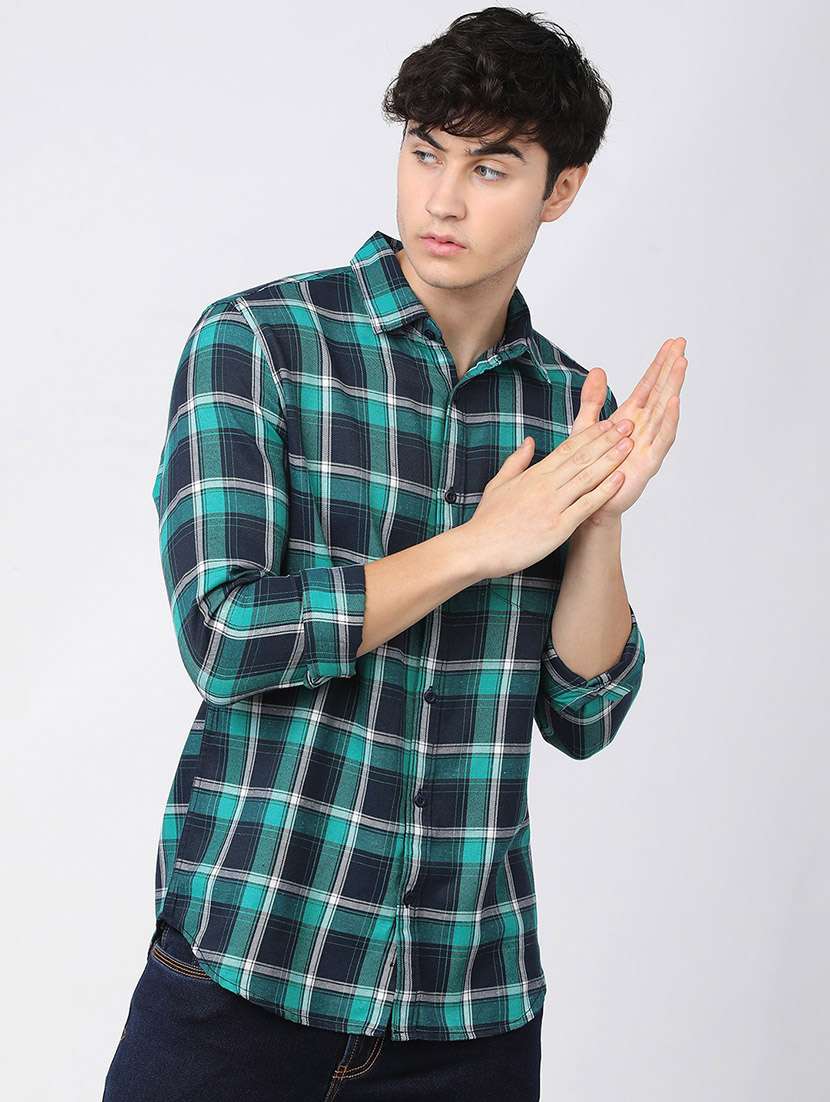 men checkered long sleeve casual shirts