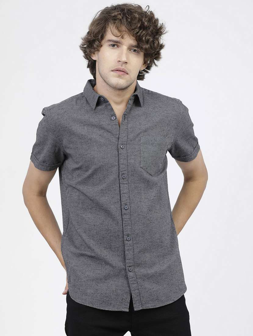 men short sleeved solid casual shirt