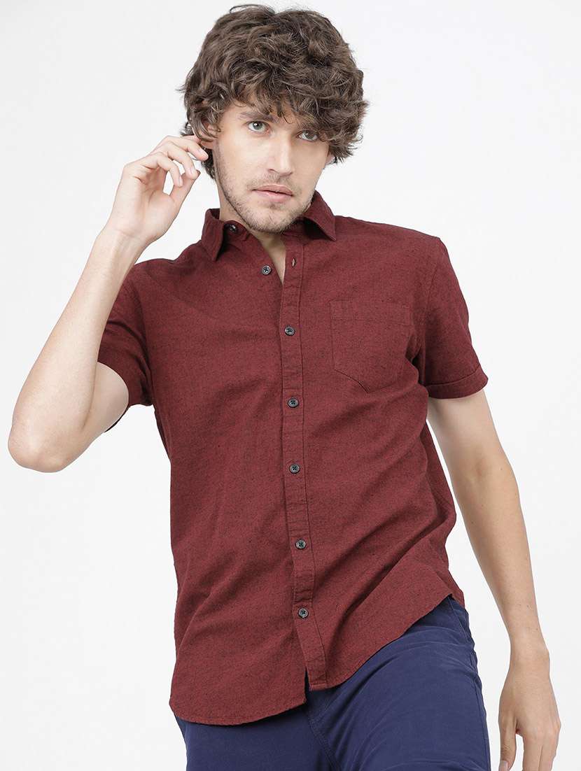 men short sleeved solid casual shirt