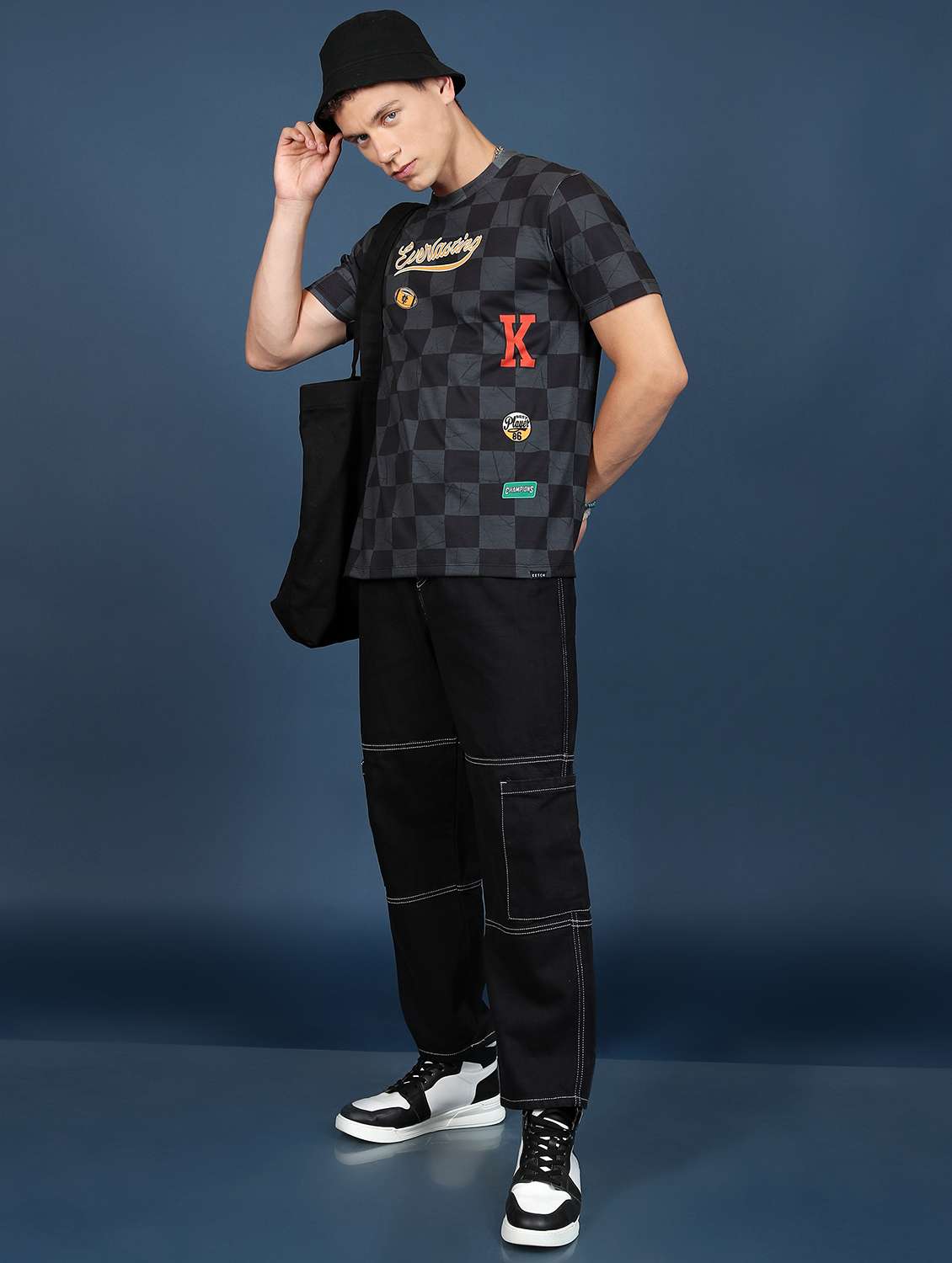 men black cotton blend all over print t-shirt - 21487832 -  Standard Image - 3