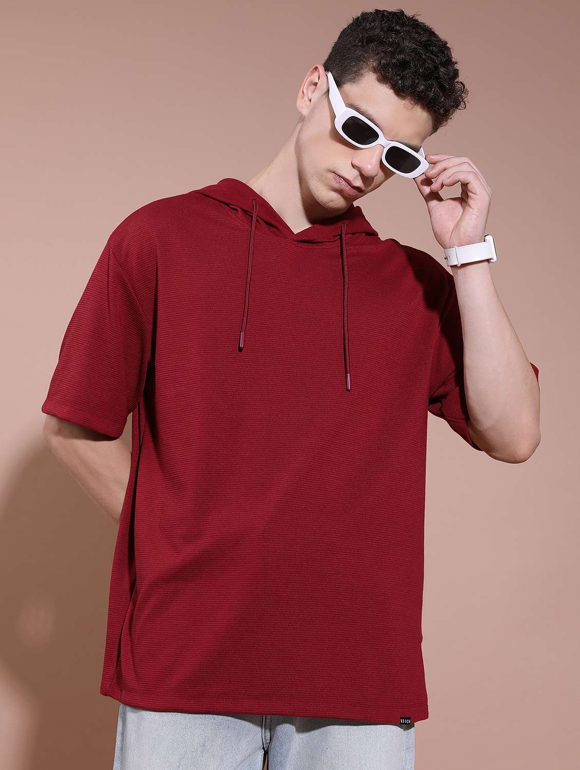 men hooded neck plain t-shirt