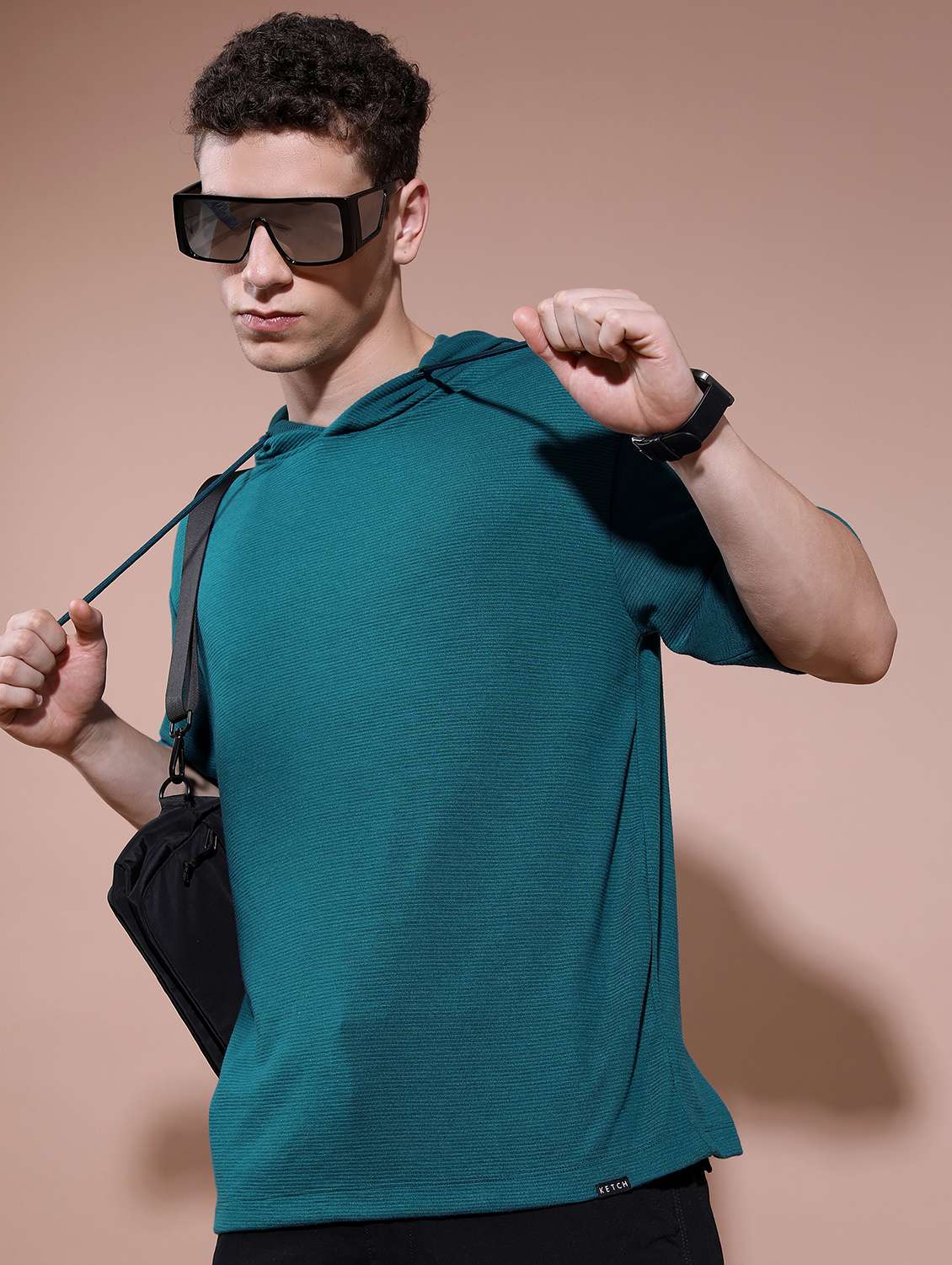 men hooded neck plain t-shirt