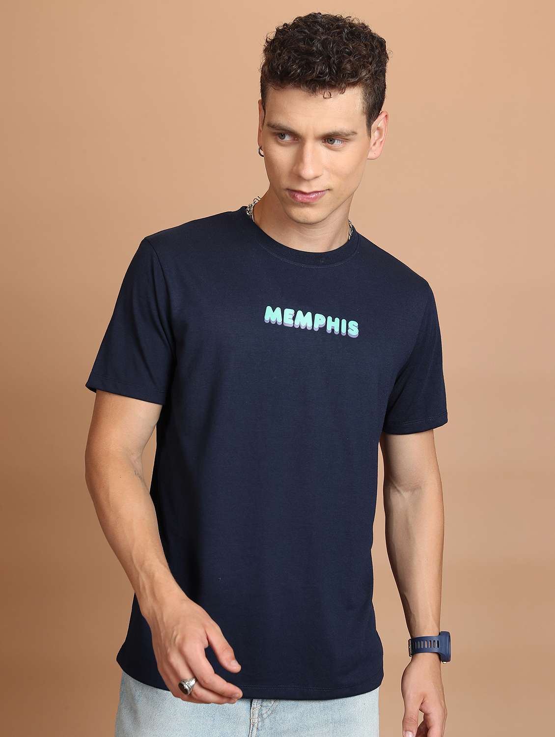 men round neck front & back print t-shirt