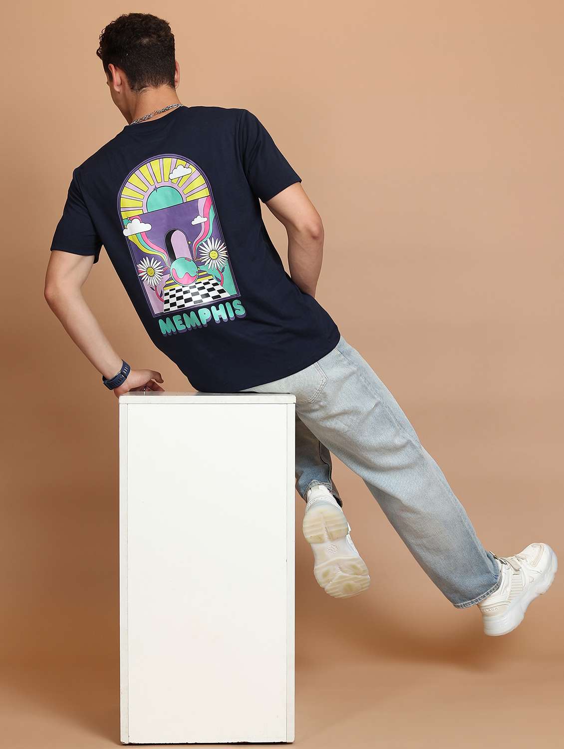 men round neck front & back print t-shirt - 21487901 -  Standard Image - 3