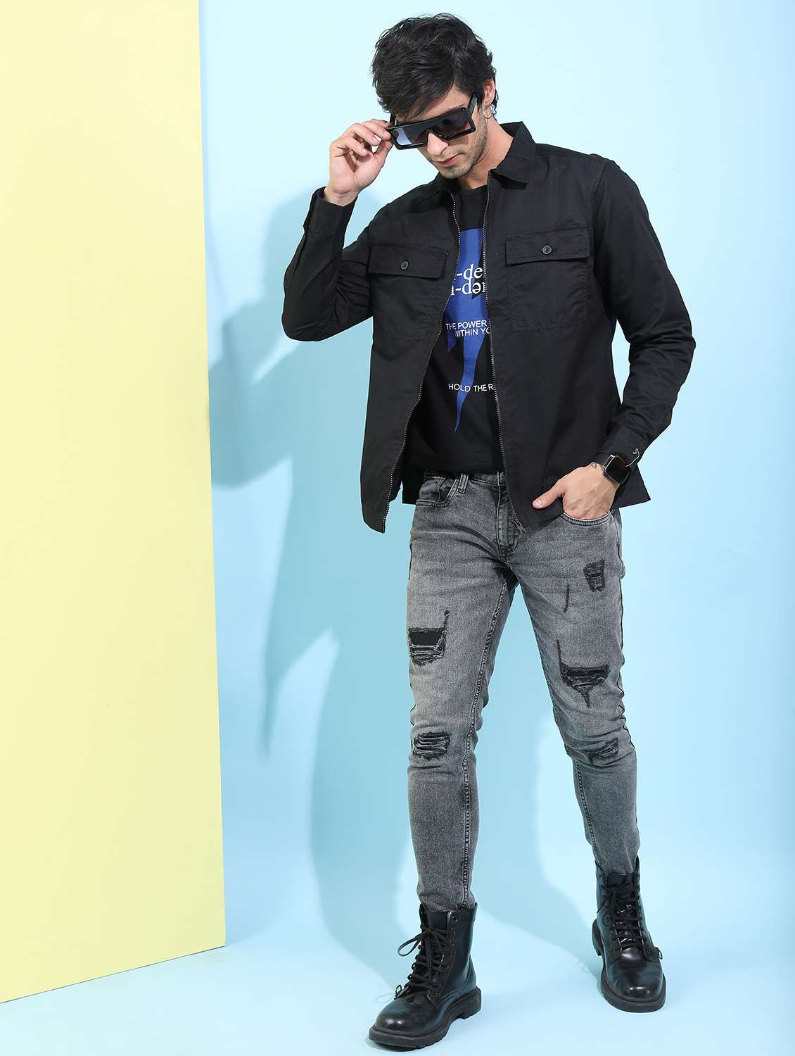 men long sleeved solid casual shirt - 21487961 -  Standard Image - 3