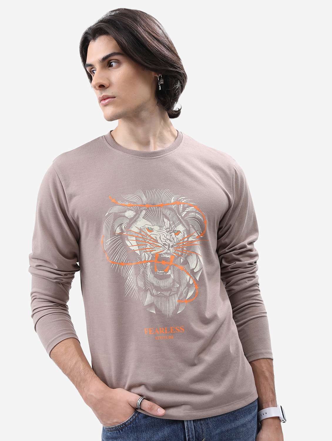 men round neck front print t-shirt - 21487972 -  Zoom Image - 0