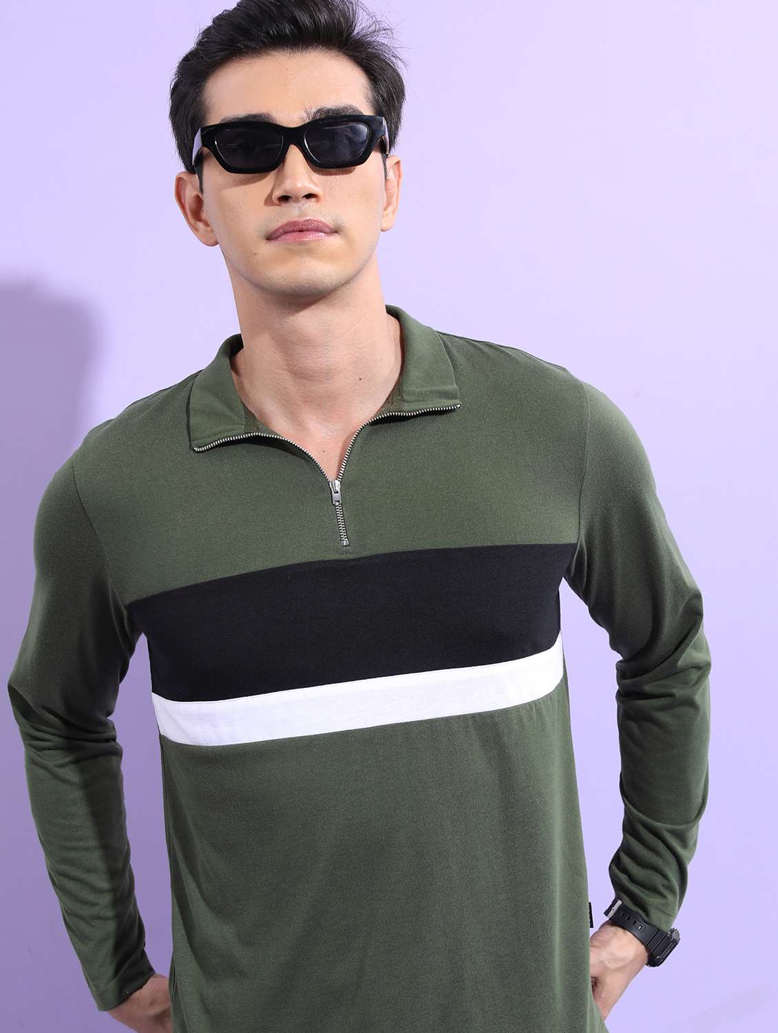 men polo neck color block t-shirt - 21487997 -  Zoom Image - 0