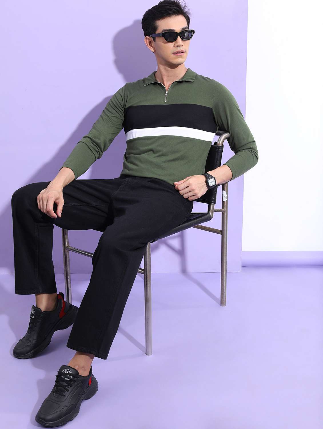 men polo neck color block t-shirt - 21487997 - Standard Image - 3