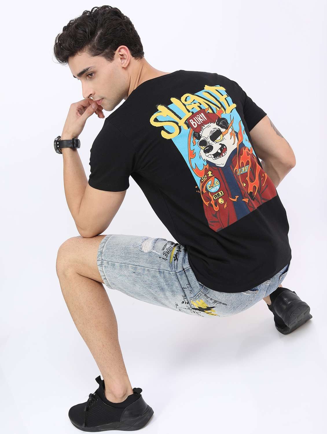men short sleeved back printed t-shirt
