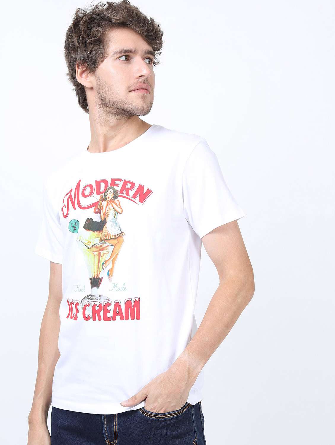 men short sleeve front print t-shirt